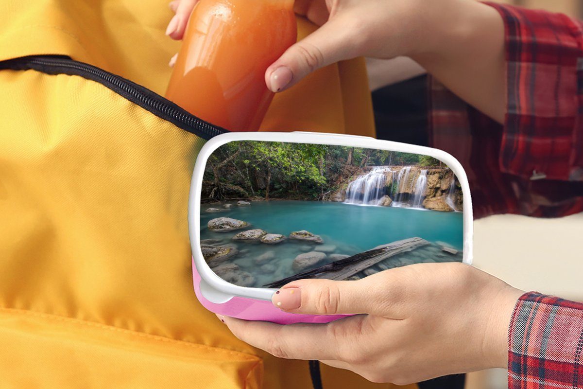 rosa thailändischen Wasserfälle Snackbox, Erawan-Nationalpark, Brotdose Erwachsene, MuchoWow für Kinder, Mädchen, Kunststoff Kunststoff, Brotbox (2-tlg), im Lunchbox
