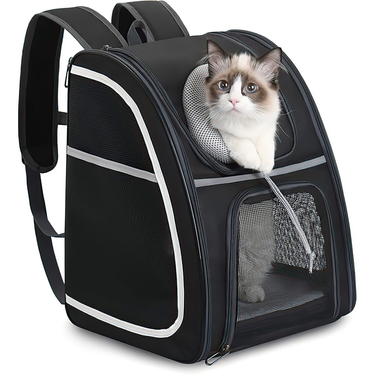 Refined Living Tiertransporttasche Haustier Rucksack mit Netzfenster Tragbare und Faltbare Katzentasche bis 8,00 kg, Atmungsaktive und Leichte Hundetasche, Verdickte Basis Stabiler Rahmen