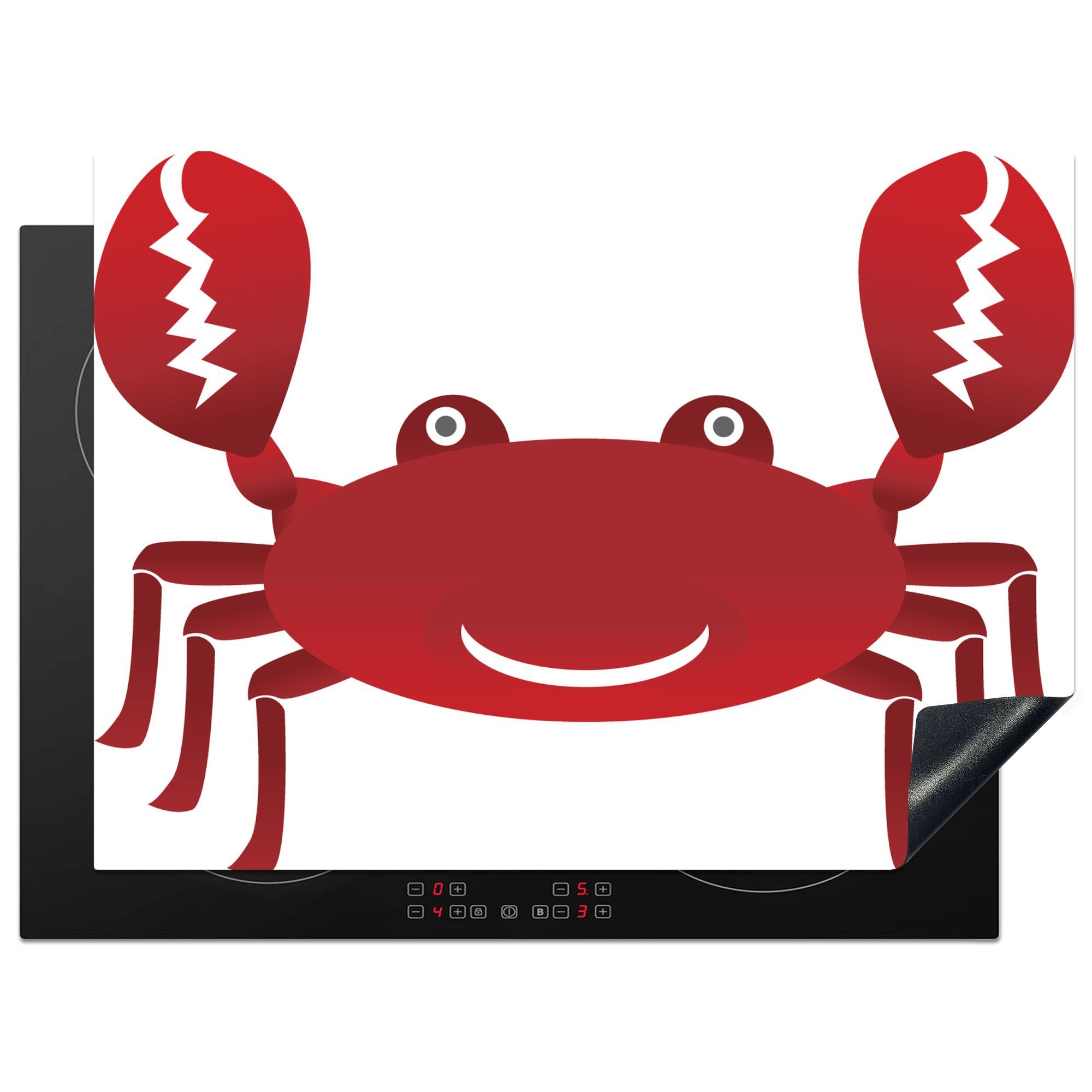 MuchoWow Herdblende-/Abdeckplatte Illustration einer roten Krabbe mit erhobenen Scheren, Vinyl, (1 tlg), 70x52 cm, Mobile Arbeitsfläche nutzbar, Ceranfeldabdeckung