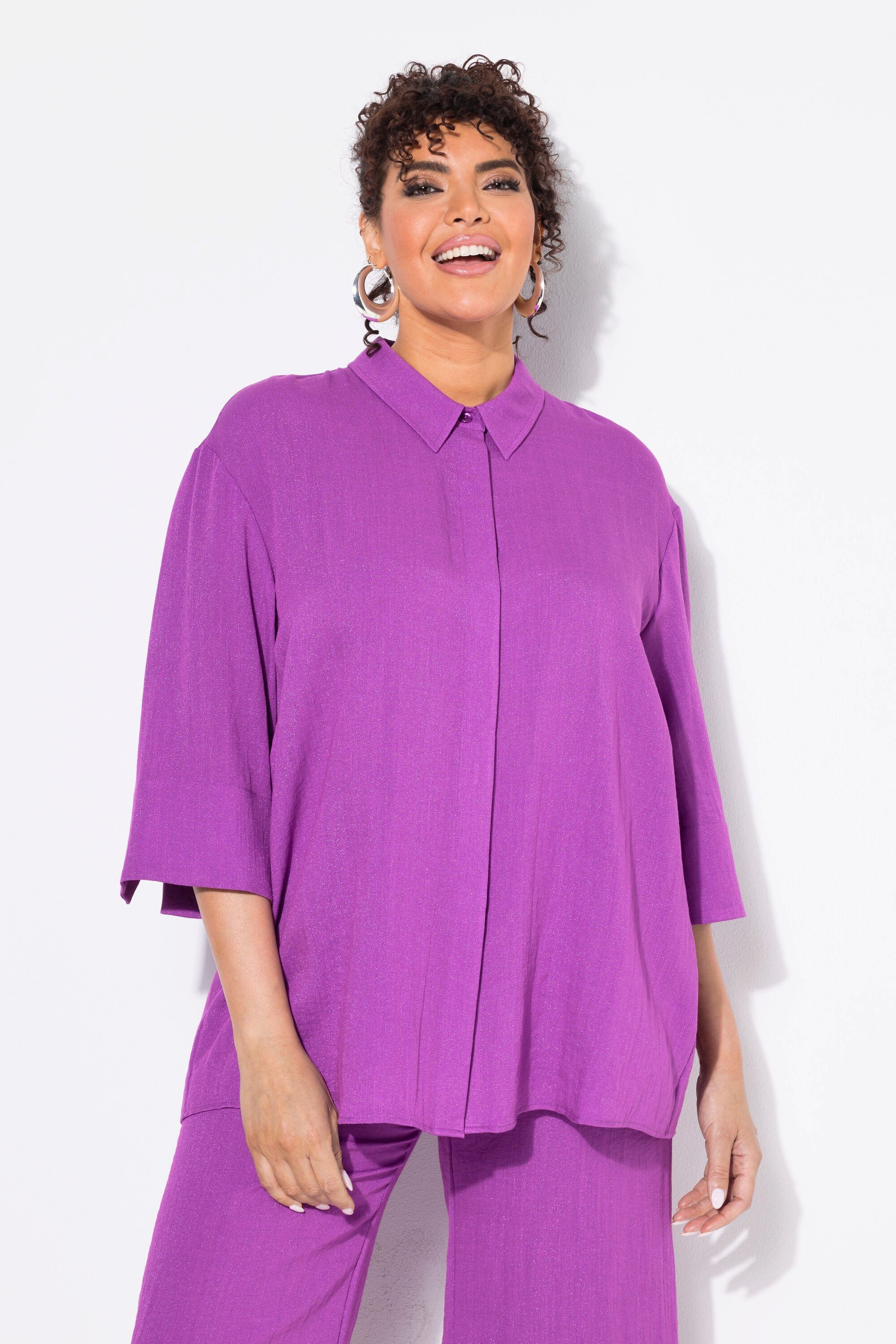 Hemdbluse Hemdbluse Rückenfalte Hemdkragen 3/4-Arm
