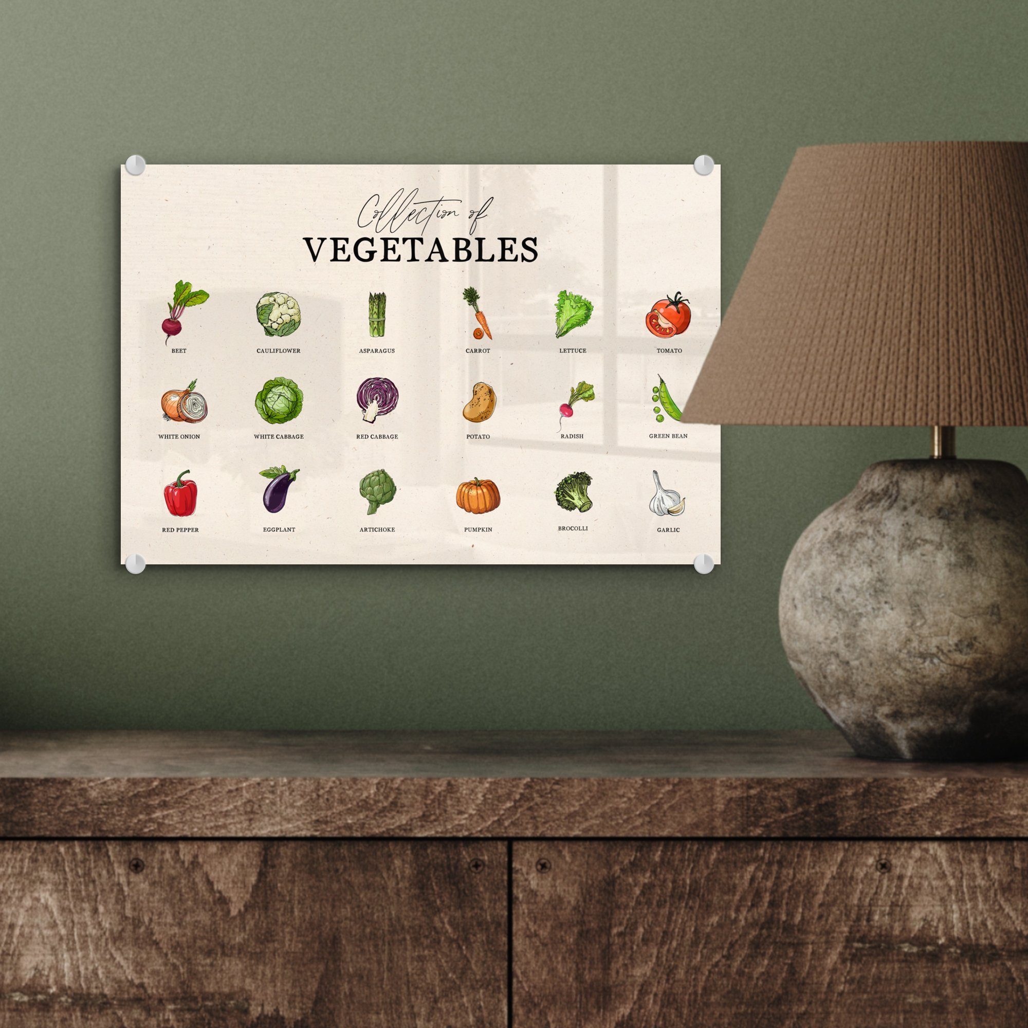 MuchoWow Acrylglasbild Küche - Wanddekoration Glasbilder Lebensmittel, - Glas Glas (1 - Gemüse auf Bilder - St), - Wandbild auf Foto