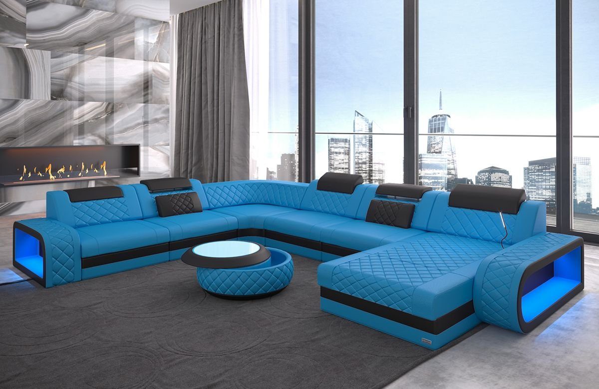 Sofa Dreams Wohnlandschaft Berlin - XXL U Form Ledersofa, Couch, mit LED,  wahlweise mit Bettfunktion als Schlafsofa, Designersofa
