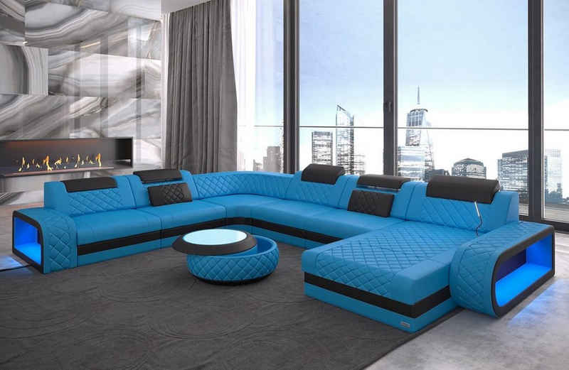 Sofa Dreams Wohnlandschaft Ledercouch Sofa Leder Berlin XXL U Form Ledersofa, Couch, mit LED, wahlweise mit Bettfunktion als Schlafsofa, Designersofa