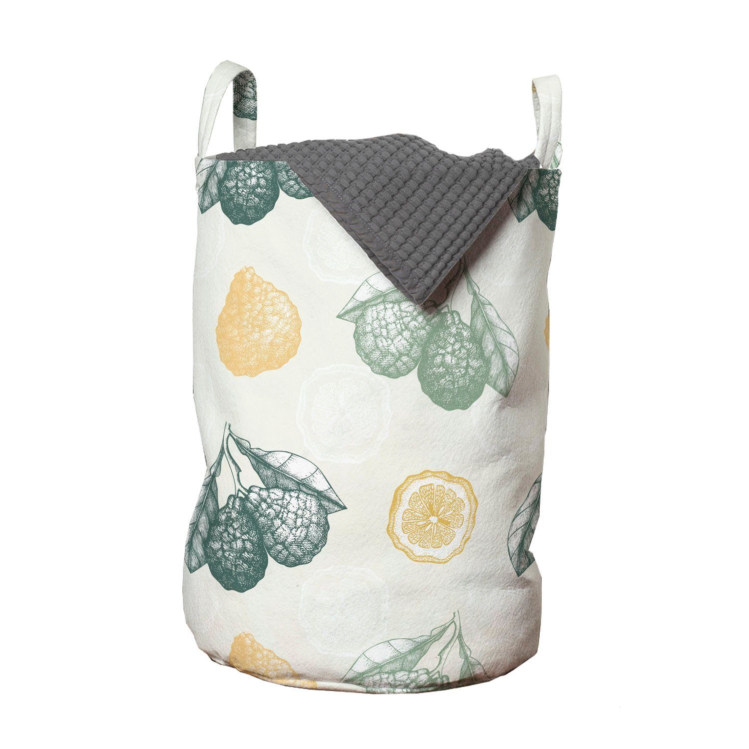 Abakuhaus Wäschesäckchen Wäschekorb mit Griffen Kordelzugverschluss für Waschsalons, Natur-Kunst Bergamotte Früchte Blätter