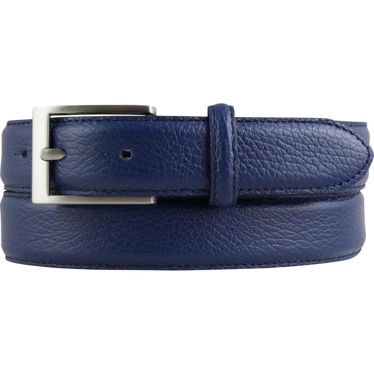 BELTINGER Ledergürtel Italienischer Anzug-Gürtel, 30 mm breit, Herren, Anzuggürtel, Hosengür Blau, Silber