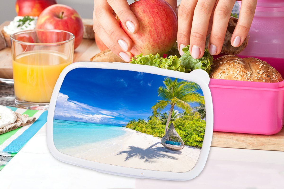 Lunchbox (2-tlg), für rosa Mädchen, - Kinder, Palme Hängesessel, MuchoWow Brotbox Erwachsene, Strand Kunststoff - Kunststoff, Snackbox, Brotdose