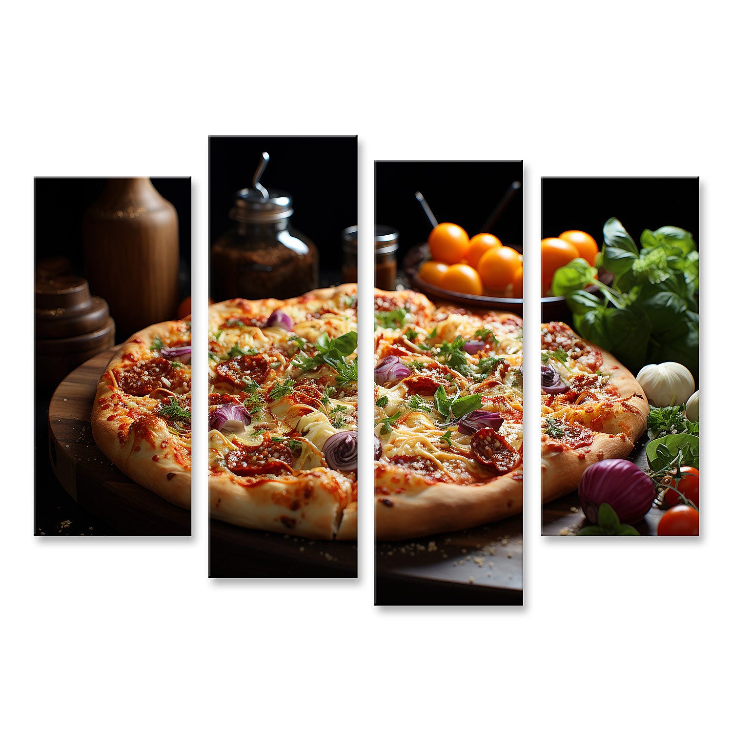 Leinwandbild Lecker Käsig Italienisch Pizza Tisch Fertig Zum Essen Gastro Bilder