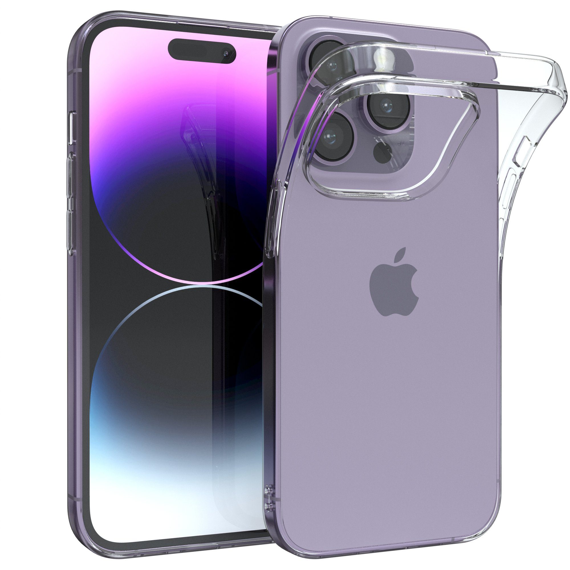 EAZY CASE Handyhülle Slimcover Clear für Apple iPhone 14 Pro 6,1 Zoll, durchsichtige Hülle Ultra Dünn Silikon Backcover TPU Telefonhülle Klar