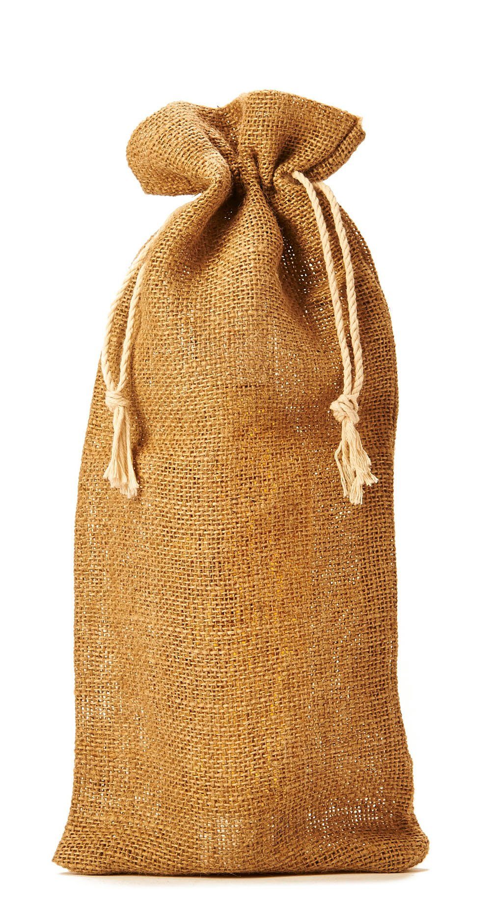 Aufbewahrungstasche 2 Flaschenbeutel, Jutebeutel mit Kordel, Geschenkbeutel - 38x16 cm