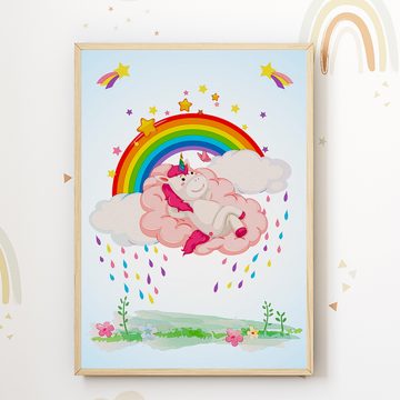Tigerlino Poster Einhorn Regenbogen 4er Set Kinderzimmer Wandbilder Babyzimmer Poster