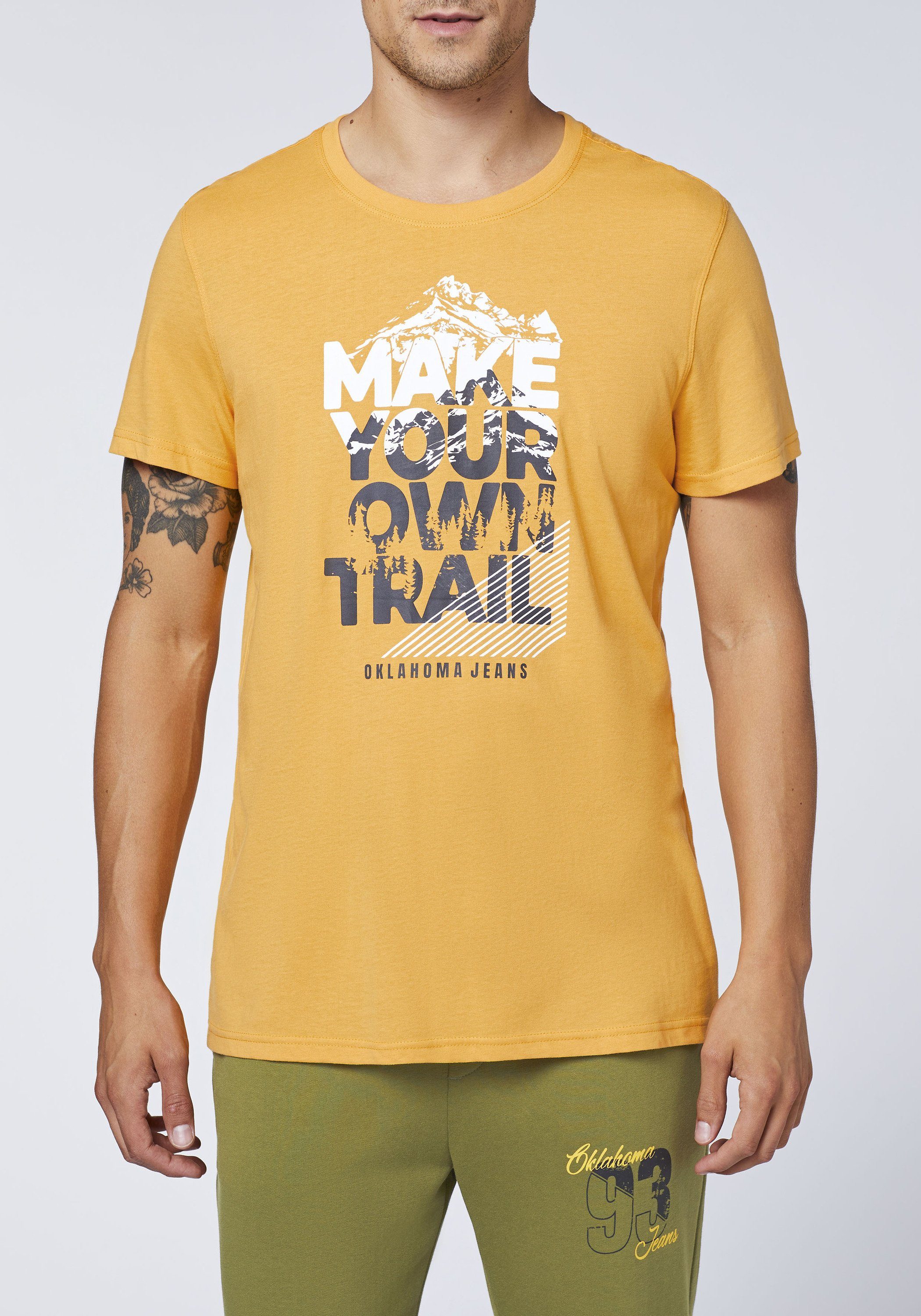 im Print-Shirt Oklahoma Jeans mit Beeswax Schriftzug 14-0941 Mountain-Look