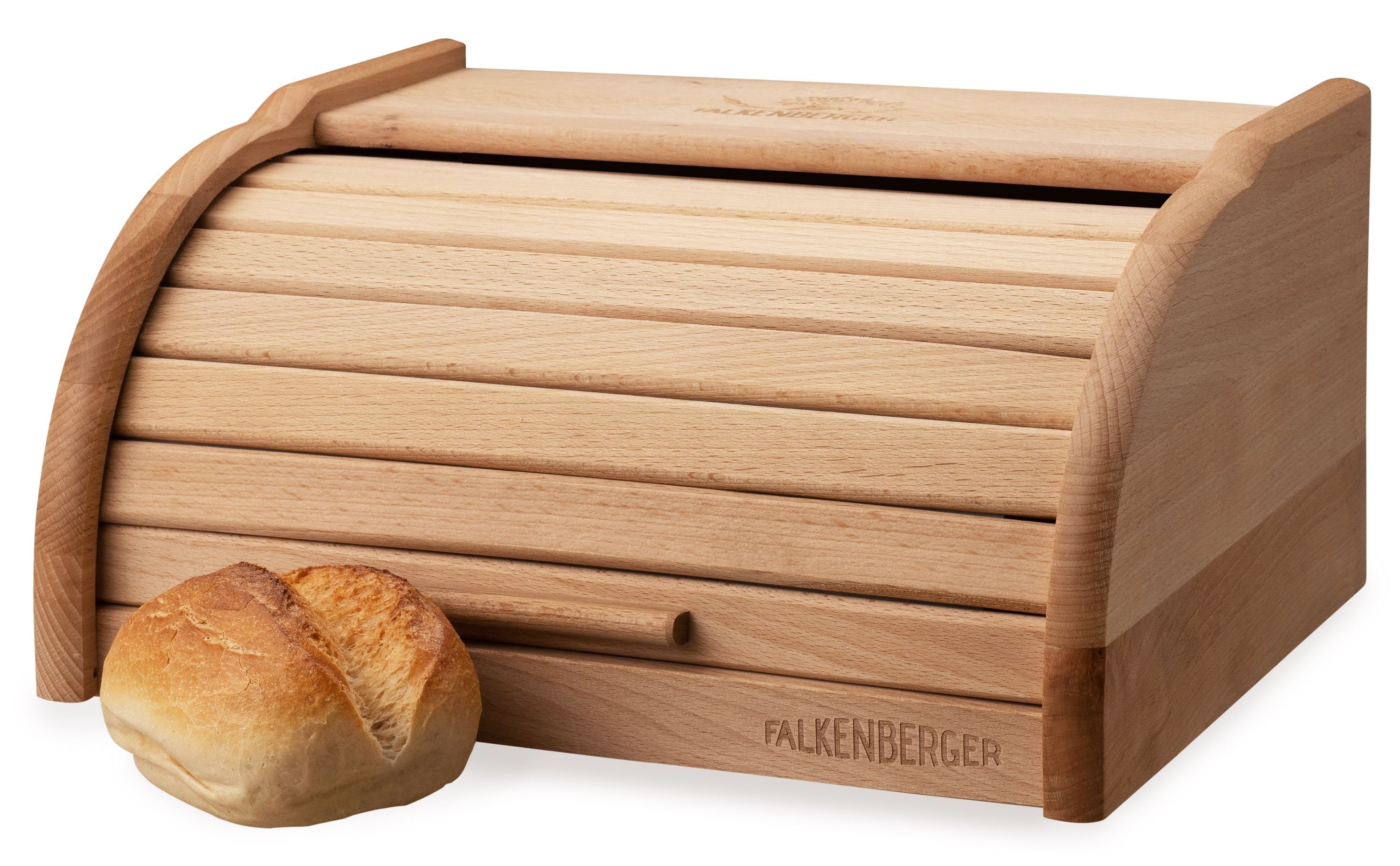 FALKENBERGER Brotkasten Brotkasten M 31,7x24,8x15,5cm, Holz, (1-tlg., 1 Teilig), Rollbrotkasten traditionell Brotbox mit Roll-Deckel für Brot Handmade