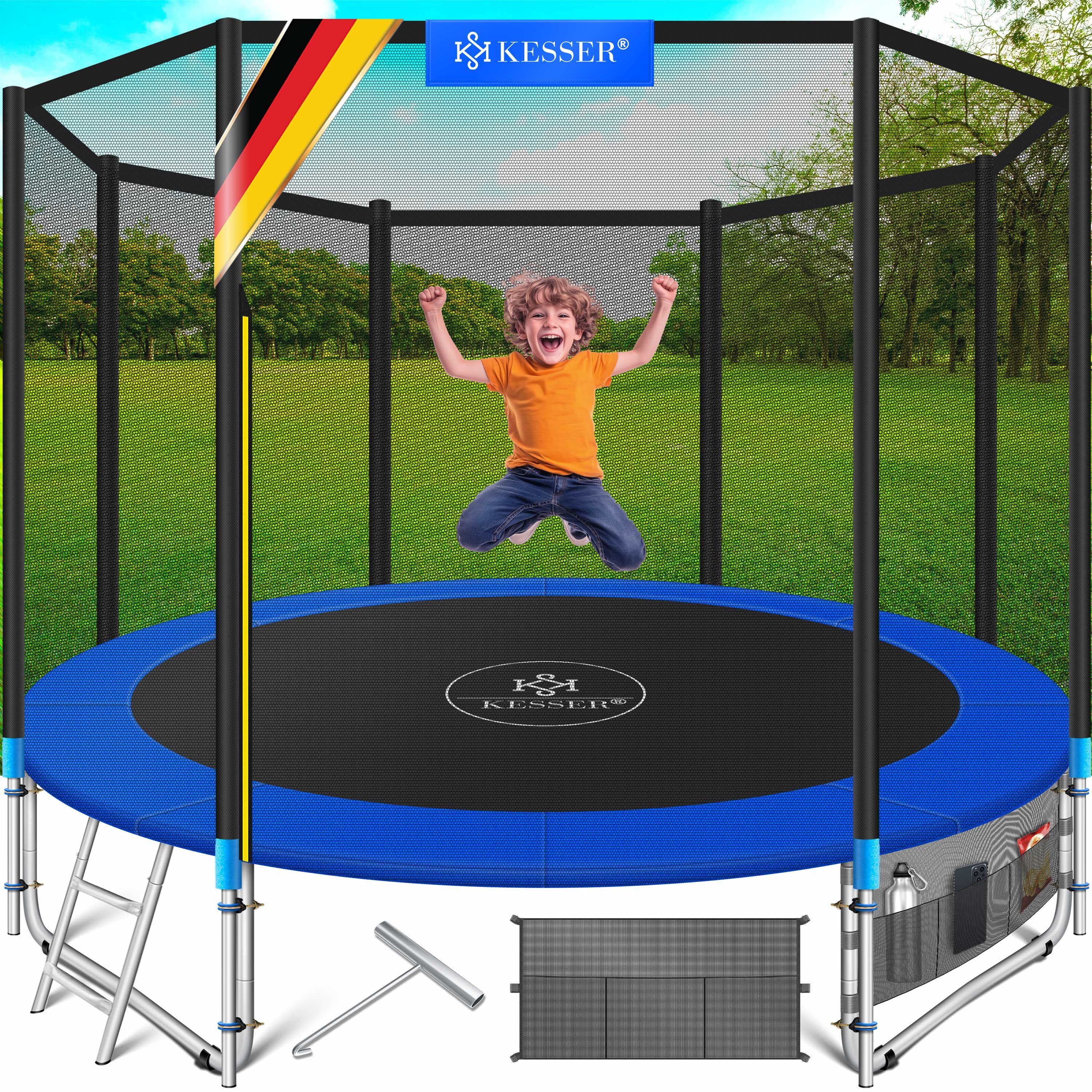 KESSER Gartentrampolin, Ø 305 cm, Trampolin TÜV Rheinland GS Zertifiziert Komplettset Sicherheitsnetz