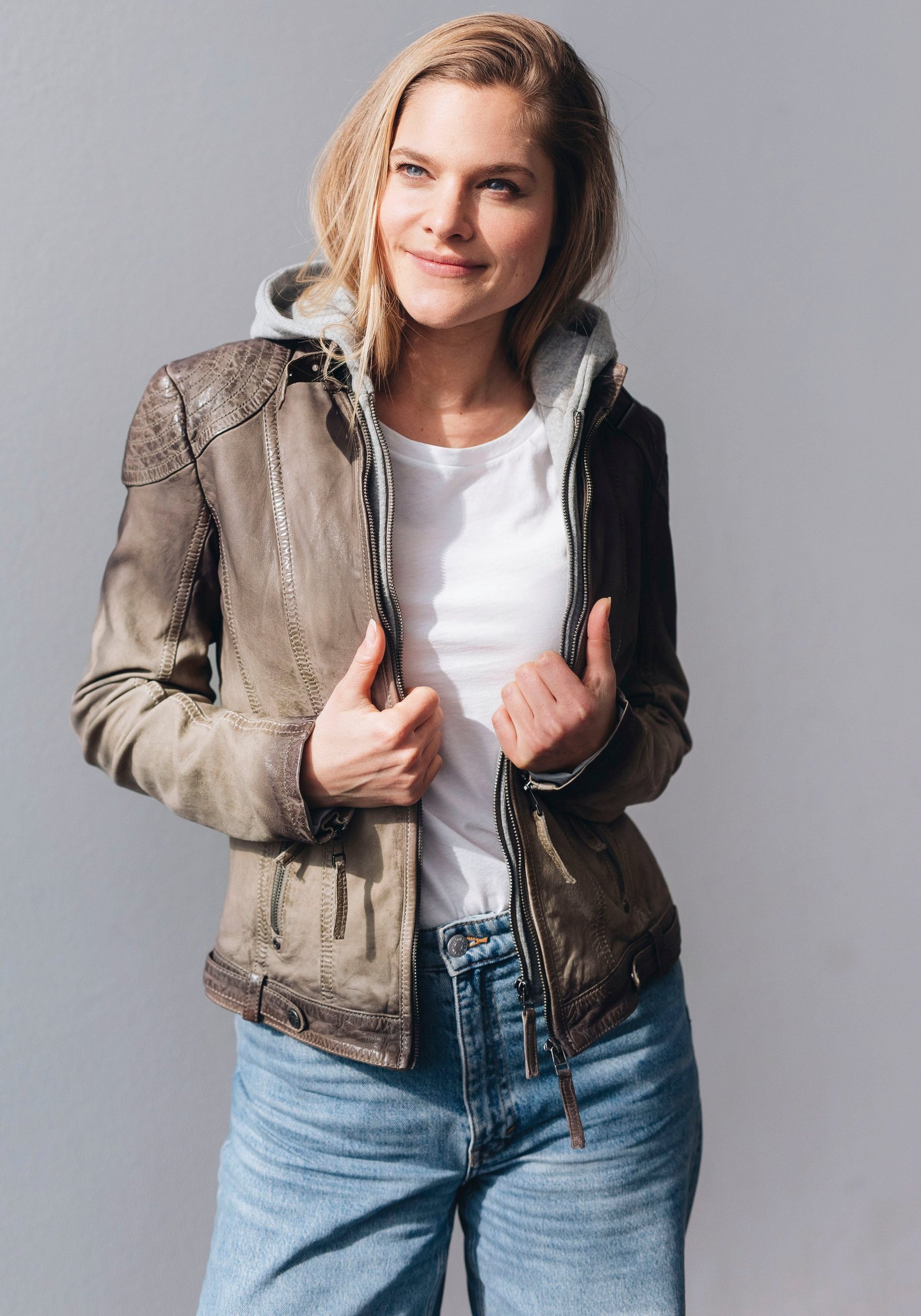 Gipsy Lederjacke aus Lammleder im Biker-Look mit abnehmbarer Kapuze