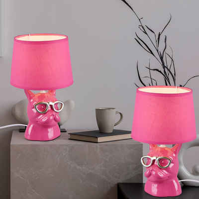 etc-shop Schreibtischlampe, Tischlampe Tischleuchte Nachttischlampe Keramik Hund Leselampe pink 2x