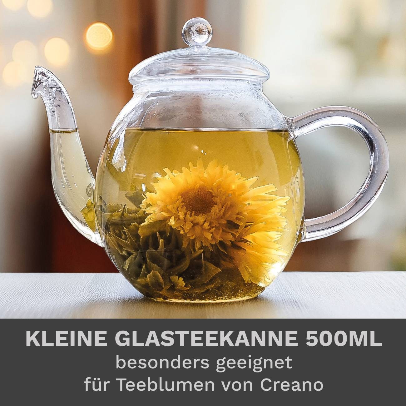 Creano Teekanne Teekanne 500ml, 0,5 l, (1er-Set, 2-St., Teekanne & Deckel), tropffrei