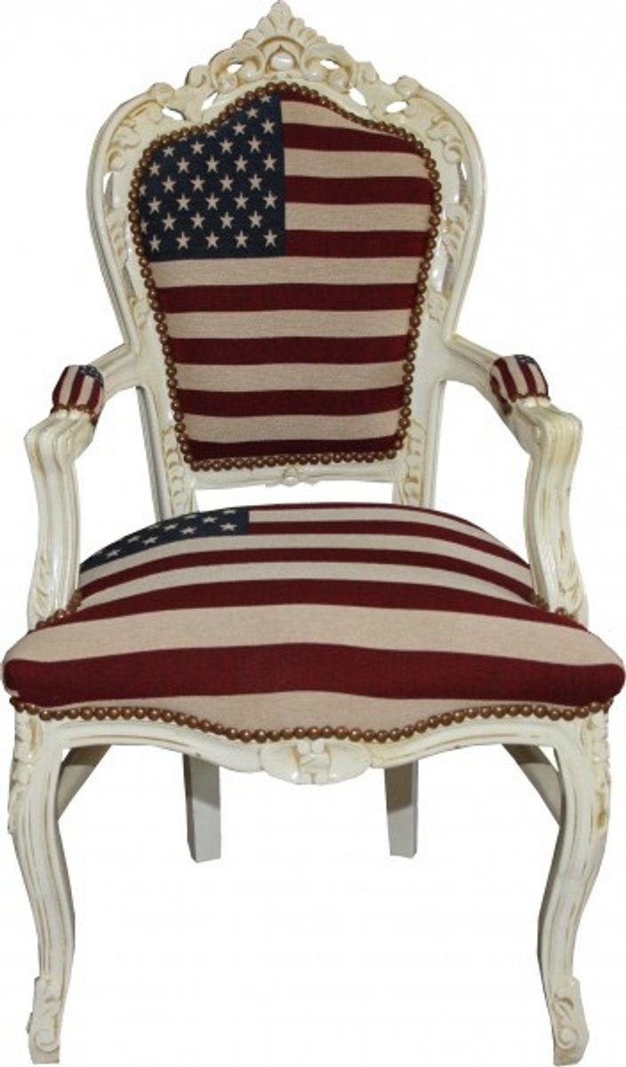 Casa Padrino Esszimmerstuhl Barock Esszimmer Stuhl mit Armlehnen USA / Creme Antik Stil