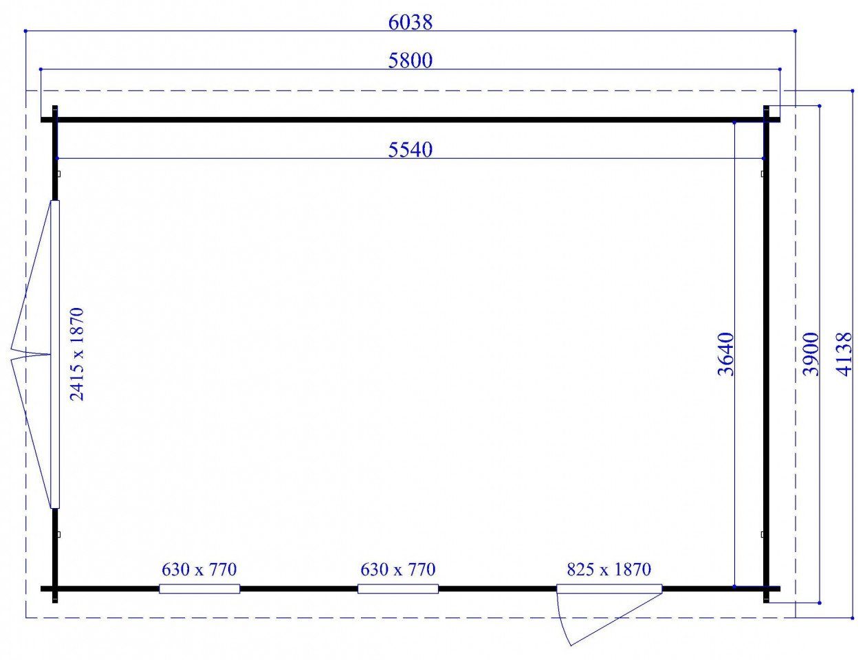 Finn Art Blockhaus Garage Flachdach Holzgarage Norwegen 50 mit Holztor, ohne Fußboden, Einzelgarage aus Holz, ohne Dacheindeckung