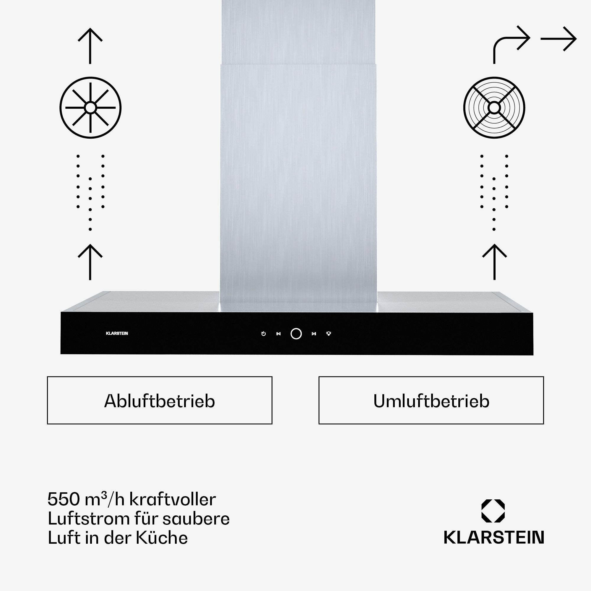 Klarstein Deckenhaube SmartEdge 90 SmartEdge 90, Dunstabzugshaube Abzughaube Abluft Umluft Touch Wifi App