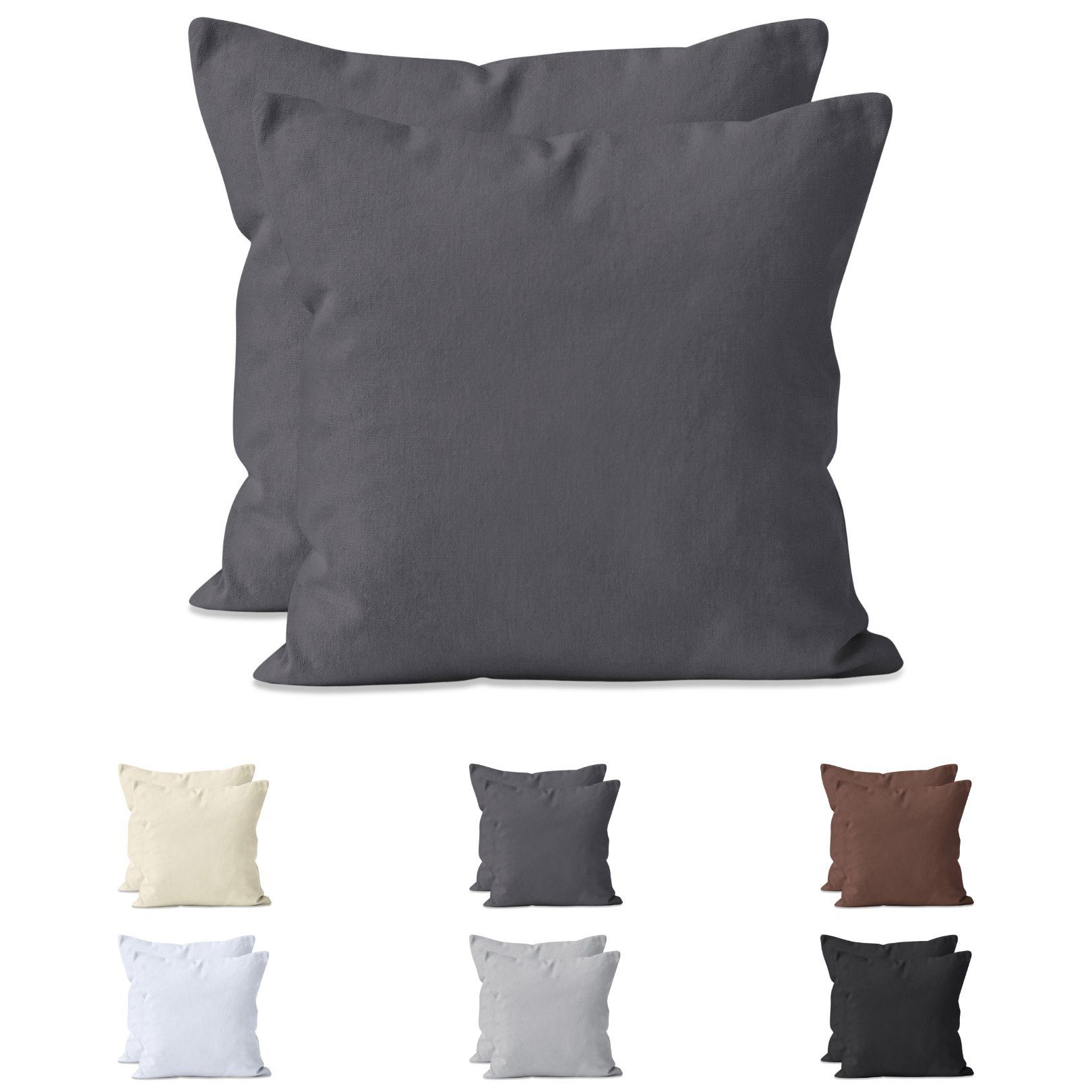 Kissenhülle Set Kissenbezüge Baumwolle Doppelpack 2-er Hometex Kissenbezug g/m², Textiles Anthrazit Jersey, mit ca. Premium Kissen-Bezug 160 Reißverschluss,