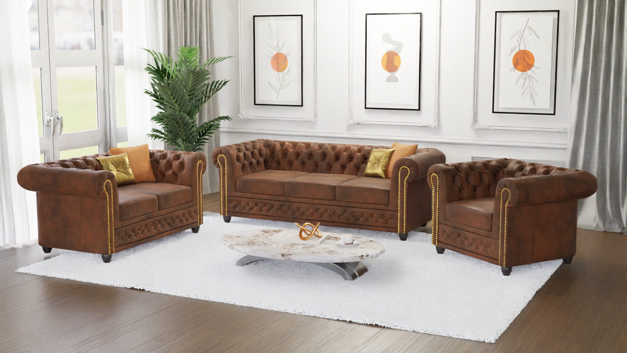 S-Style Möbel Polstergarnitur Chesterfield Anton 3+2+1 aus Vintage Optik Mi günstig online kaufen