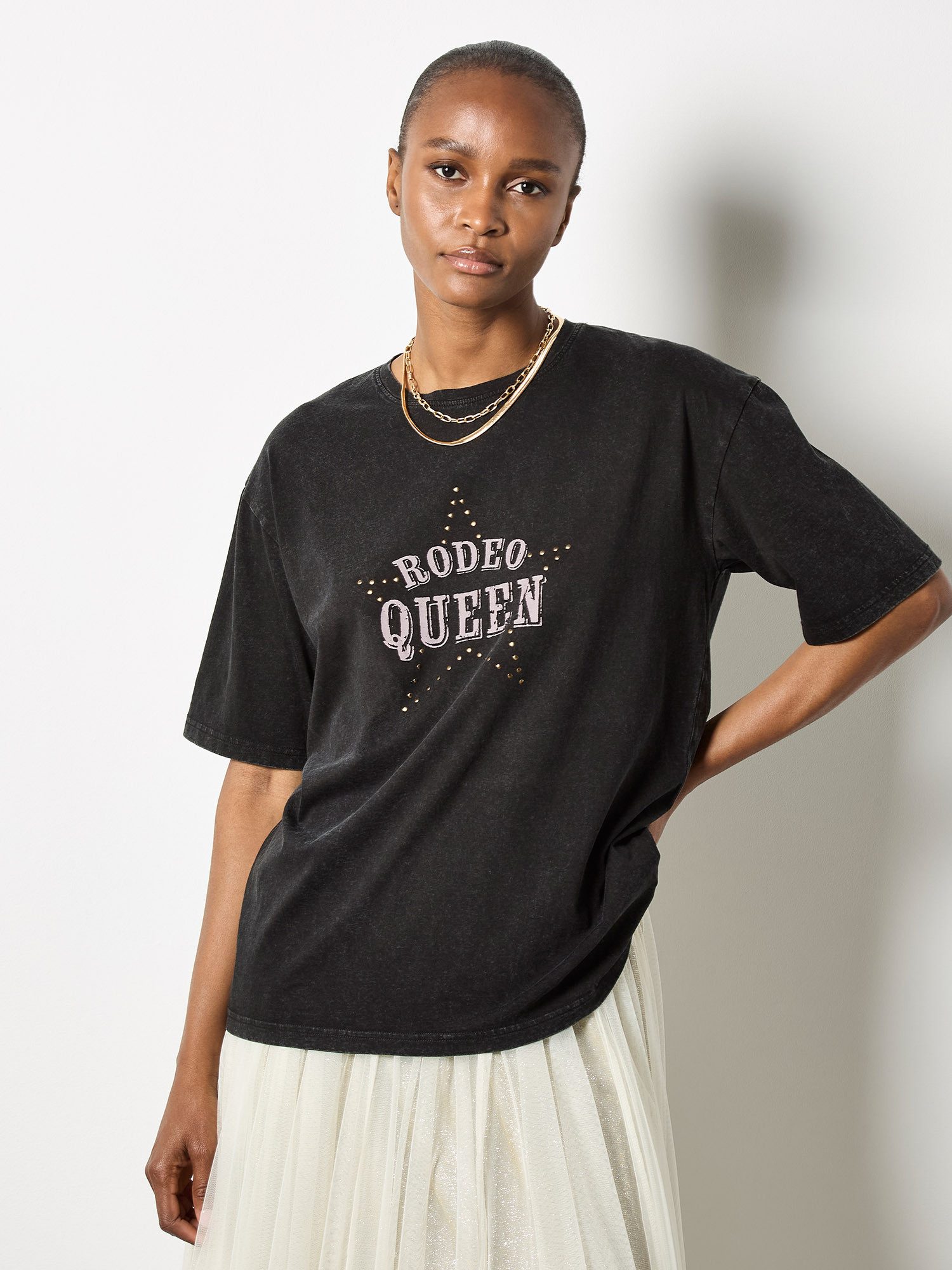 Apricot T-Shirt Relaxshirt mit Aufdruck und Nieten