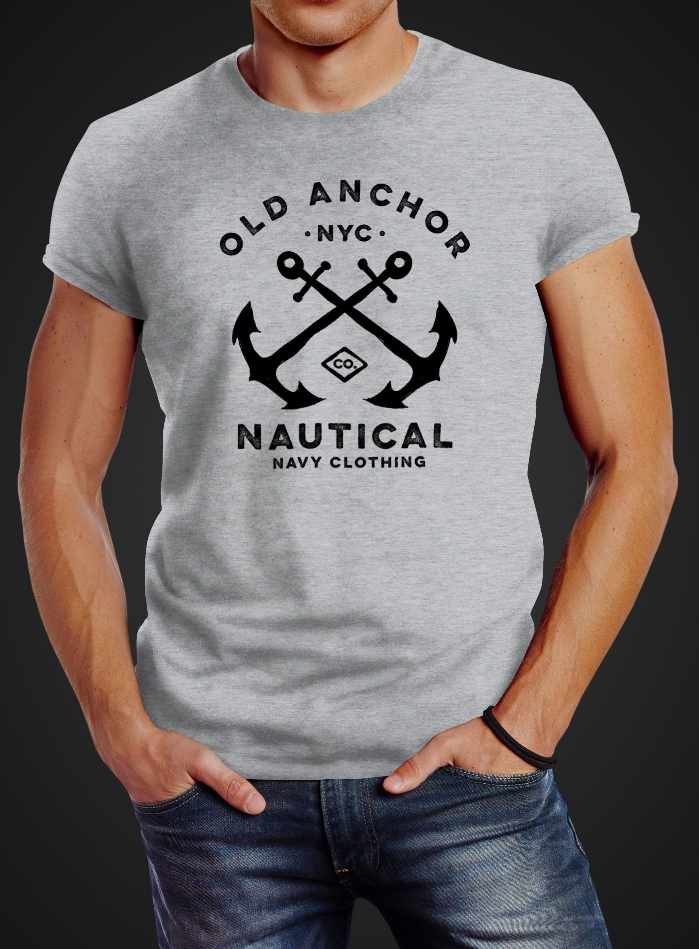 Neverless Print-Shirt Herren T-Shirt gekreuzte Anker günstig online kaufen