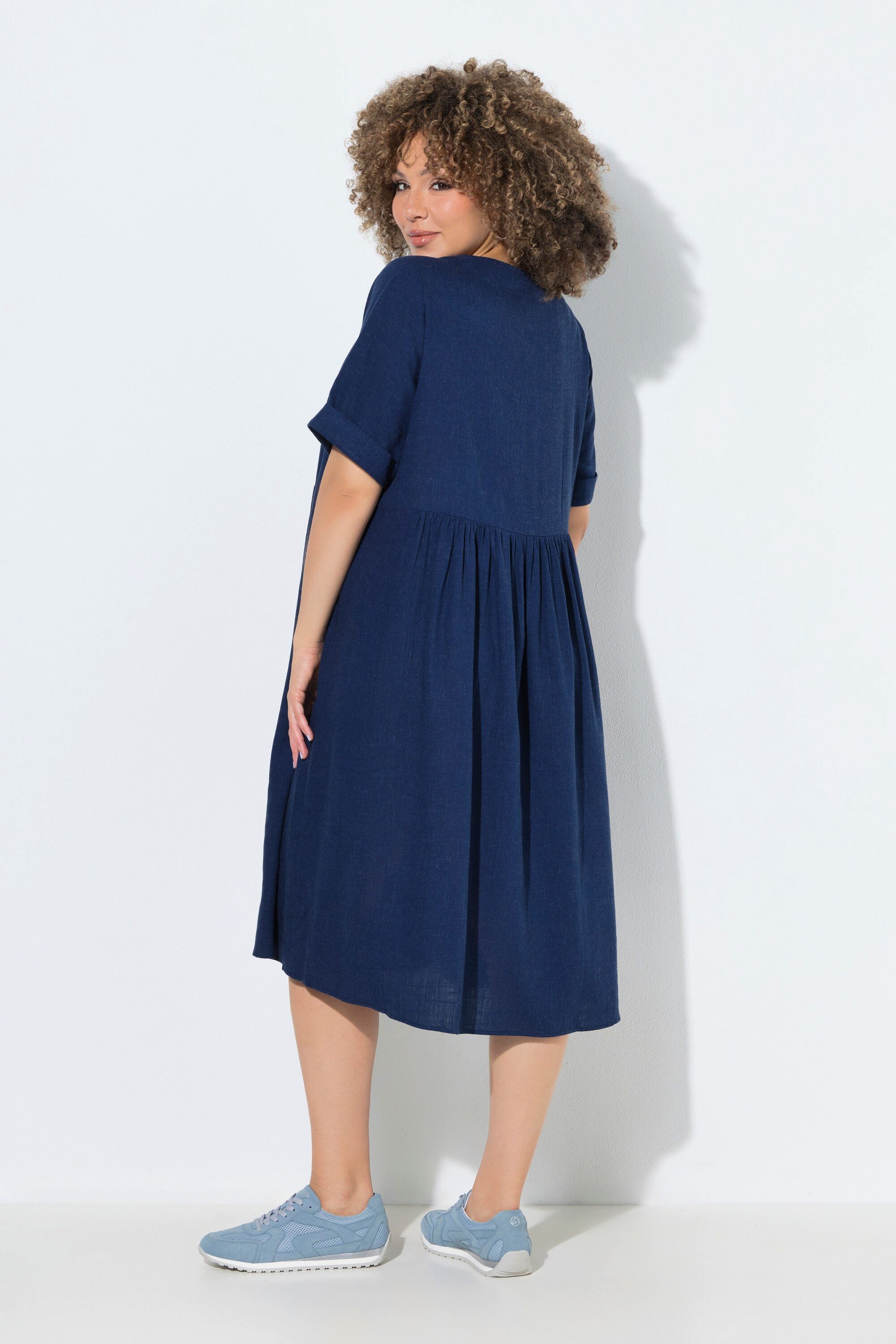 Ulla Popken Jerseykleid Kleid Leinenmix A-Linie Rundhals Halbarm