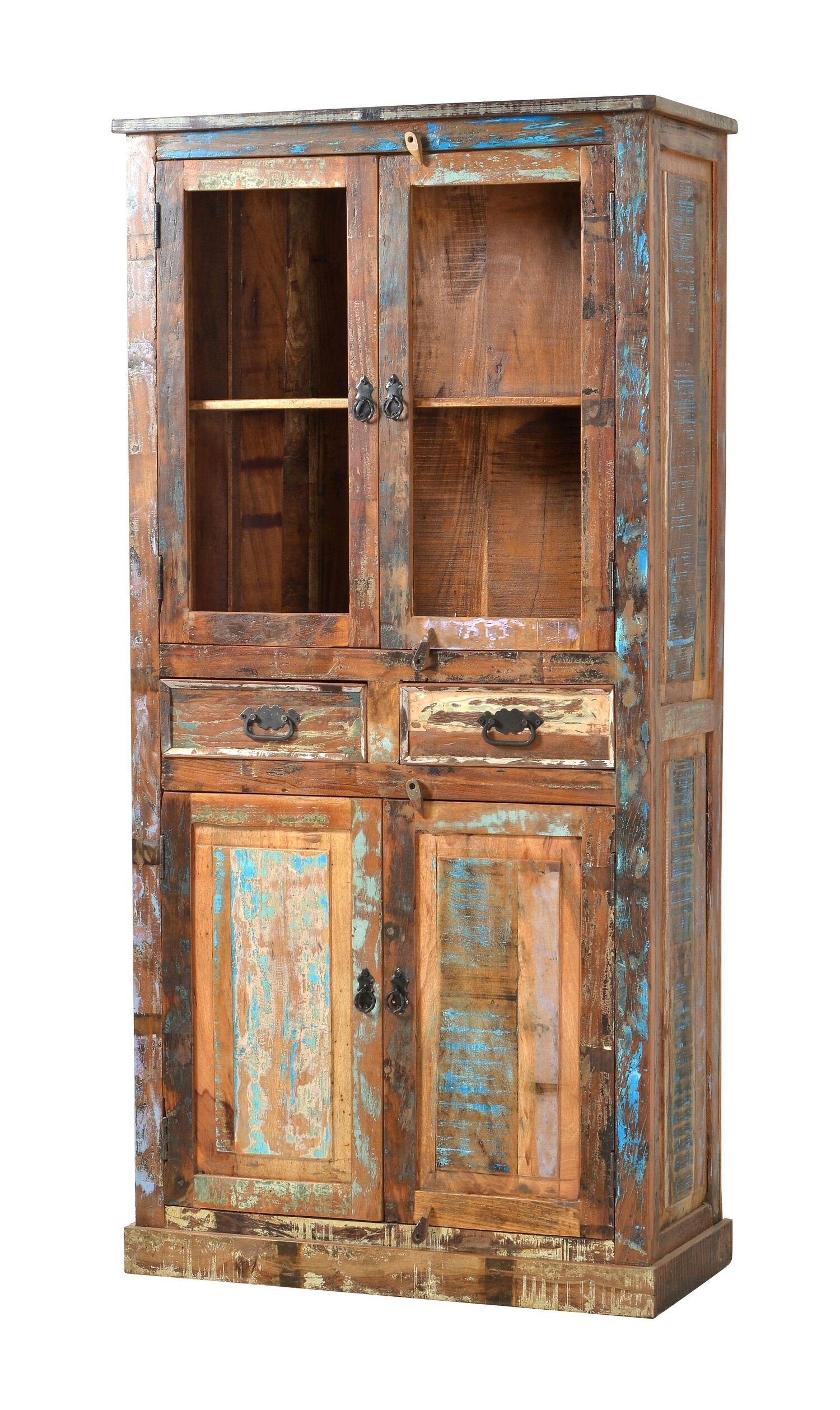 TPFLiving Vitrine Douglas - jedes Stück ein Unikat (aus bunt lackiertem Altholz - bunt, Wohnzimmerschrank) Produktlinie: Alaska - Breite: 90 cm, Höhe: 180 cm, Tiefe: 40 cm