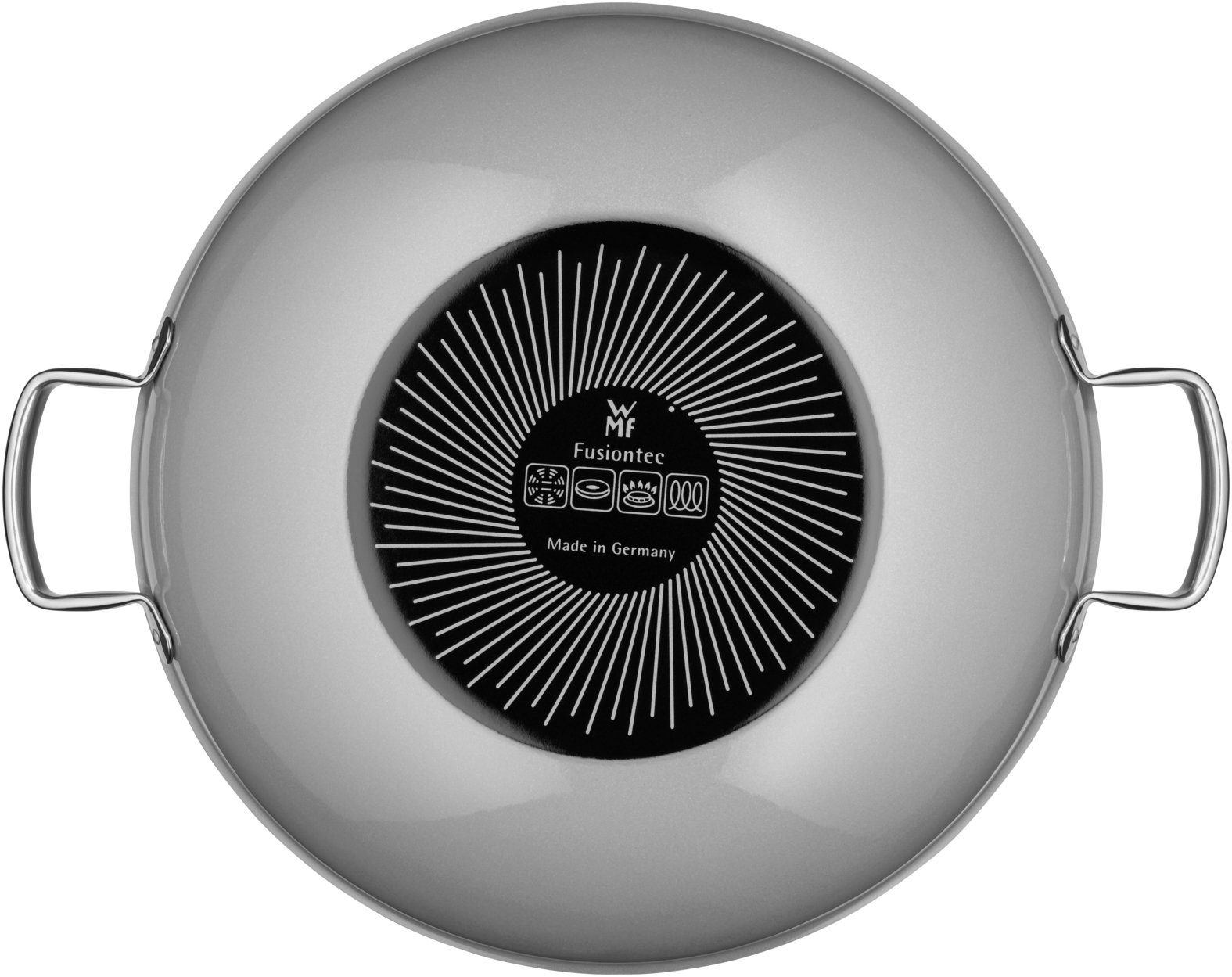 WMF Wok Fusiontec Mineral Wok mit Glasdeckel, 36 cm, Platinum, Fusiontec (1-tlg., Wok Pfanne 36 cm, 1x Glasdeckel optimal für Herdplatten mit Ø 22 cm), Made in Germany, High-Tech Keramik, kratzfest