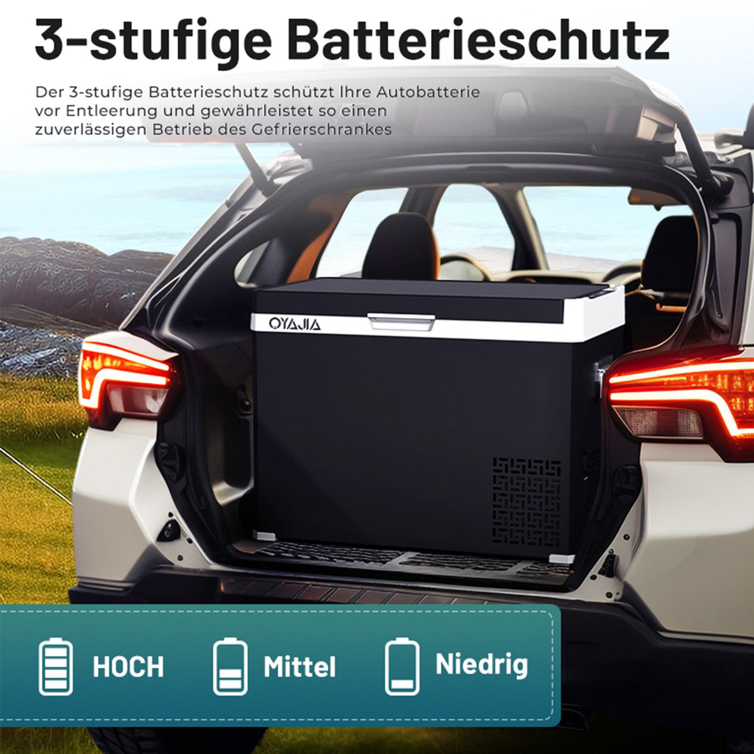 oyajia Elektrische Kühlbox 2in1 Doppelzone Kühl & Gefrierfach Kompressor Kühlbox, 12V/24V & 240V, 50 l, elektrische Gefrierbox mit LED-Touch-Bedienung, für Camping, Auto, Lkw