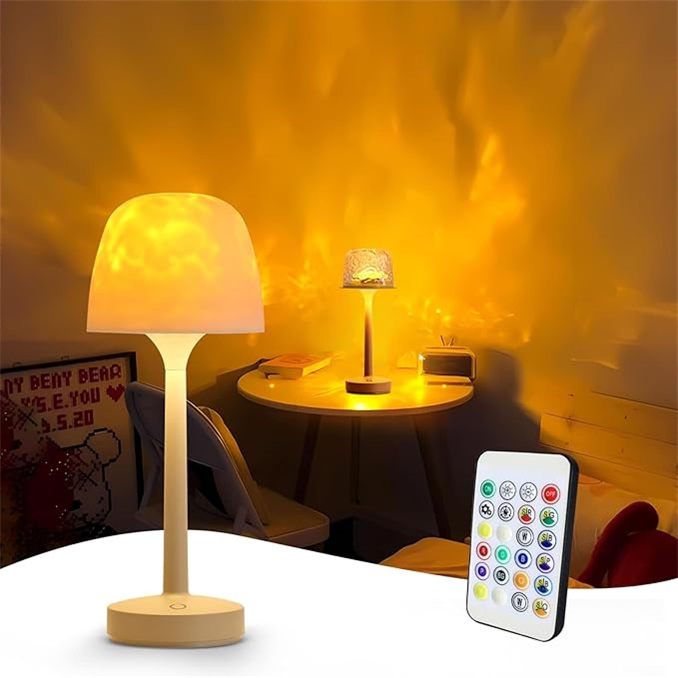 Fyrove LED Nachtlicht Ocean Lampe, Wasserwellenprojektor, 16 Farben, dimmbar, dimmbar, Touch & Fernbedienung, USB
