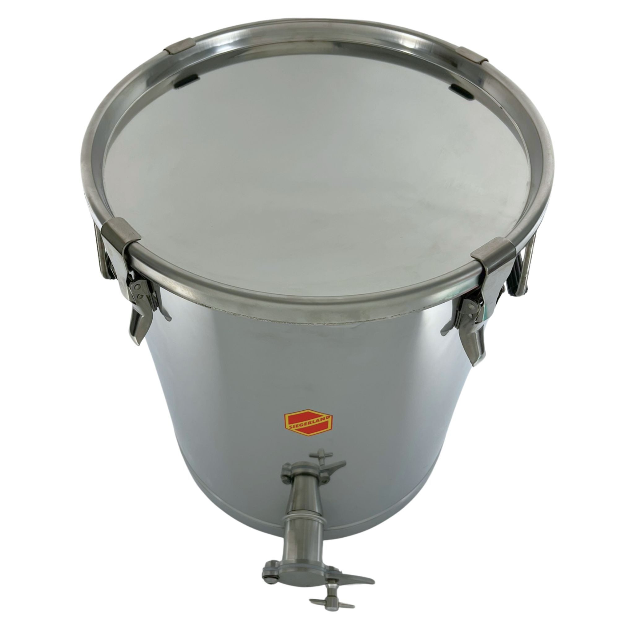 Siegerland Aufbewahrungssystem 35ZE 35kg Abfüllbehälter Edelstahl mit Spannverschluss und Doppelhahn, (Überlaufhahn, Honigsumpf)