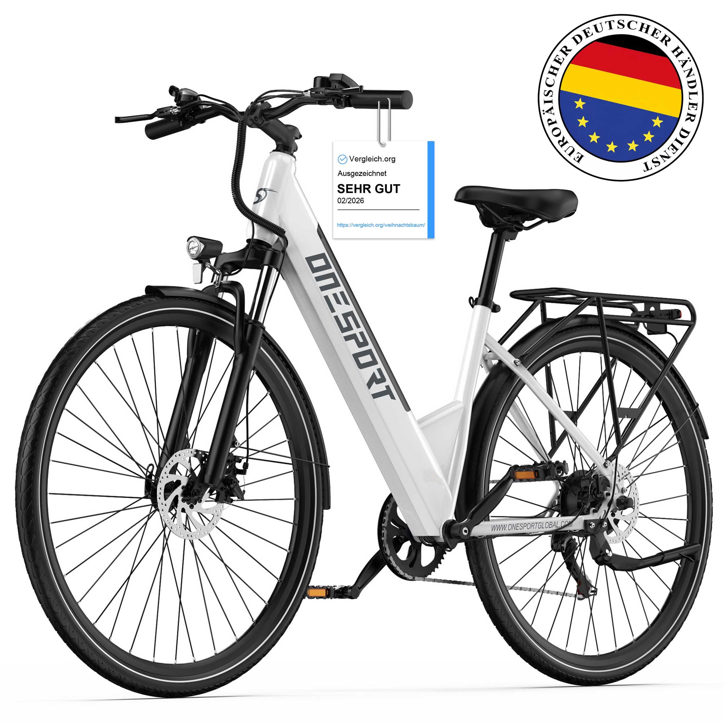 Onesport E-Bike Cityrad OT12 e bike für herren u.damen 468Wh 13AH 36V 250W 28 zoll, Kettenschaltung, Heckmotor, 468 Wh, E-Citybike mit 468Wh abnehmbarer Akku, 250W 36V