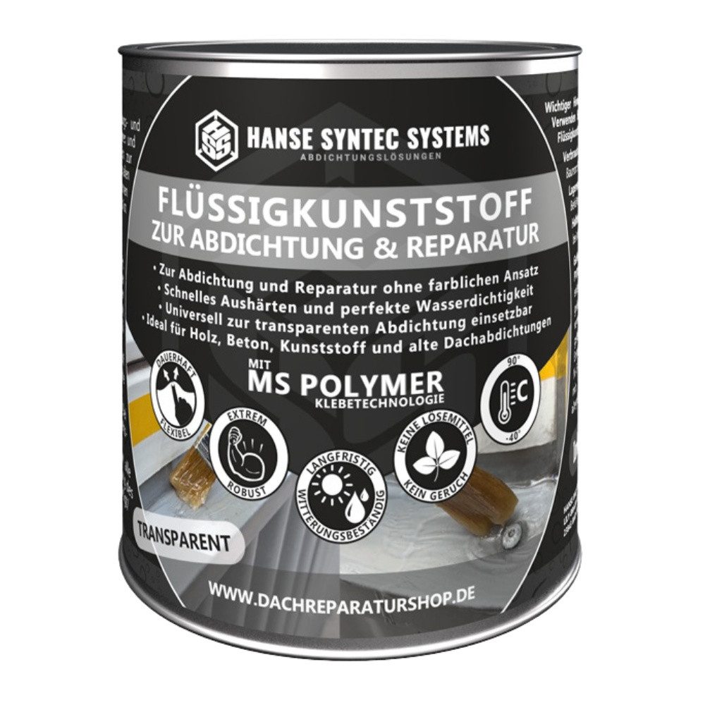 Hanse Syntec Systems Acryl-Flüssigkunststoff HSS® Premium Flüssigkunststoff TRANSPARENT wasserdichter Anstrich, kein Vergilben, 100% Transparent, Silikonfrei, sehr ökologisch
