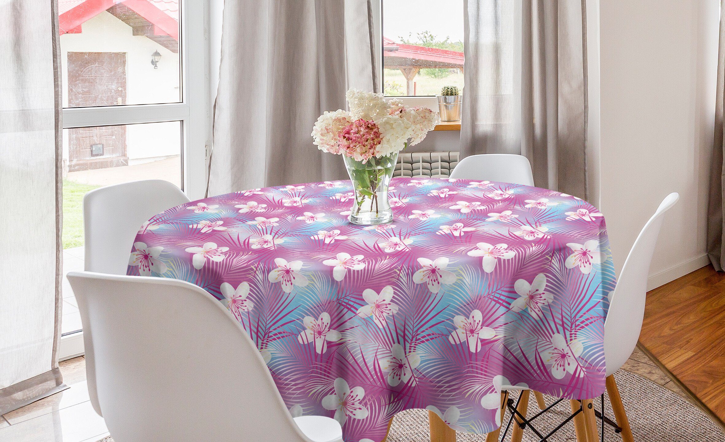 Esszimmer Hibiscus Tischdecke Dekoration, Tischdecke für Küche Kreis Natürlich Frangipani Flowers Abakuhaus Abdeckung