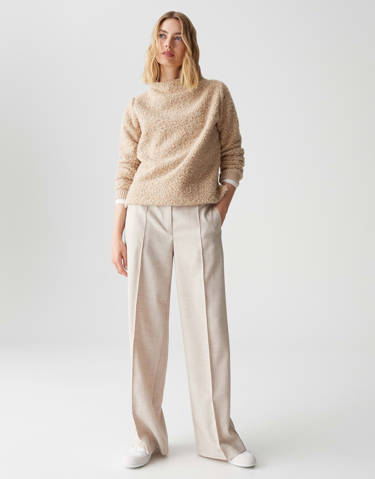 OPUS Stoffhose MAIGA COZY Wide Leg in Mélange Optik weiter, gerader Beinverlauf, natürlicher Griff, fließender Fall