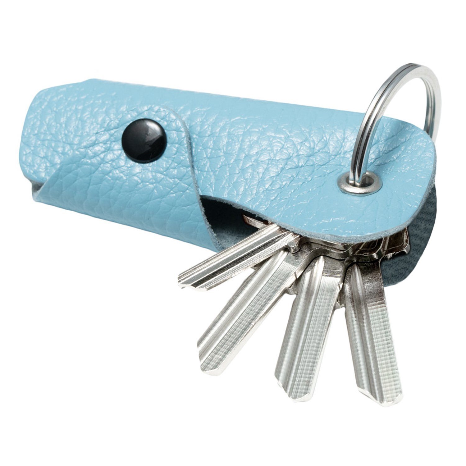 Platz Nappa Leder, Schlüsseltasche aus MAGATI Hellblau Nero für Schlüsselanhänger 1-6 Schlüssel, Occhio