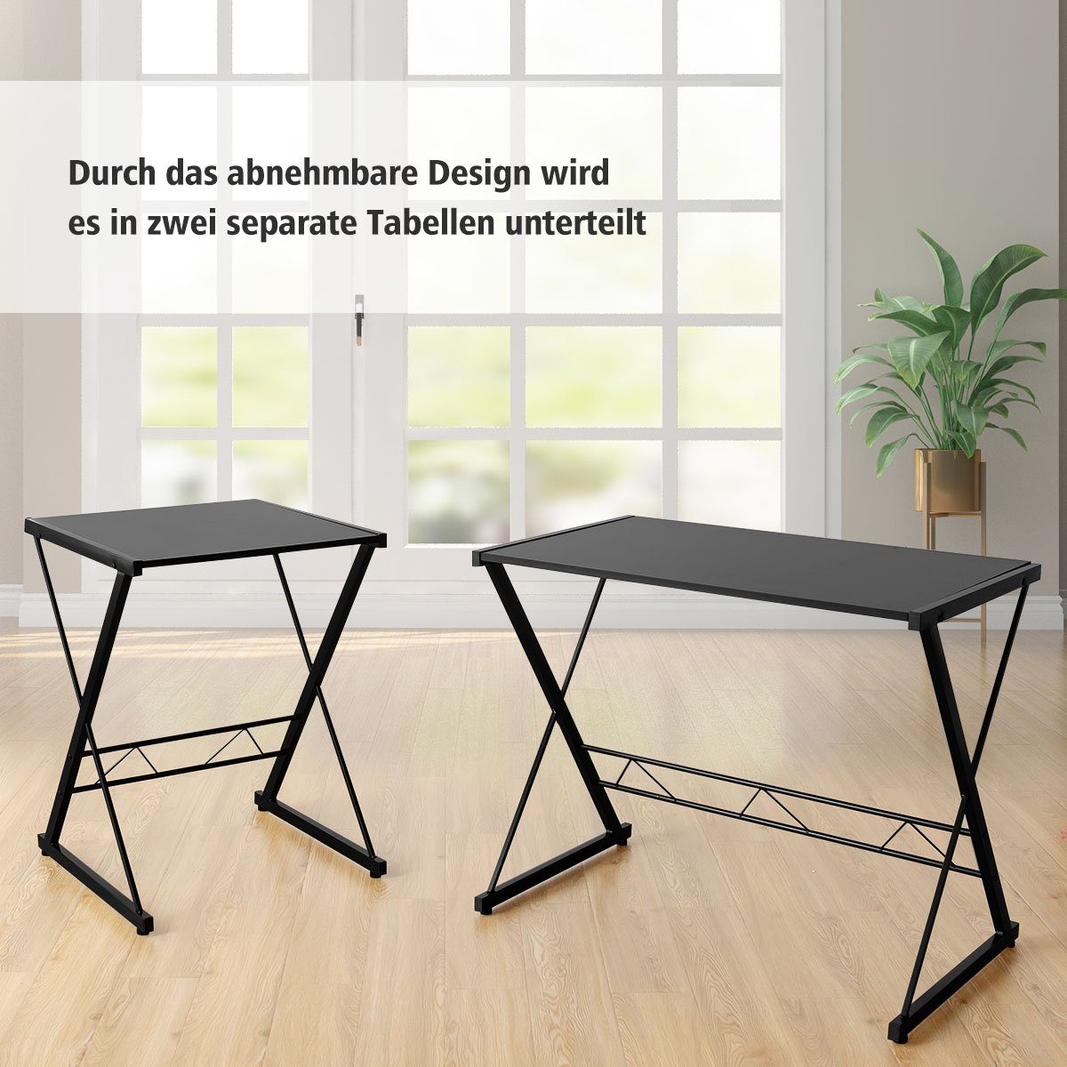 COSTWAY Computertisch, Monitorregal, CPU-Ständer, Metallrahmen, 147x112x79cm