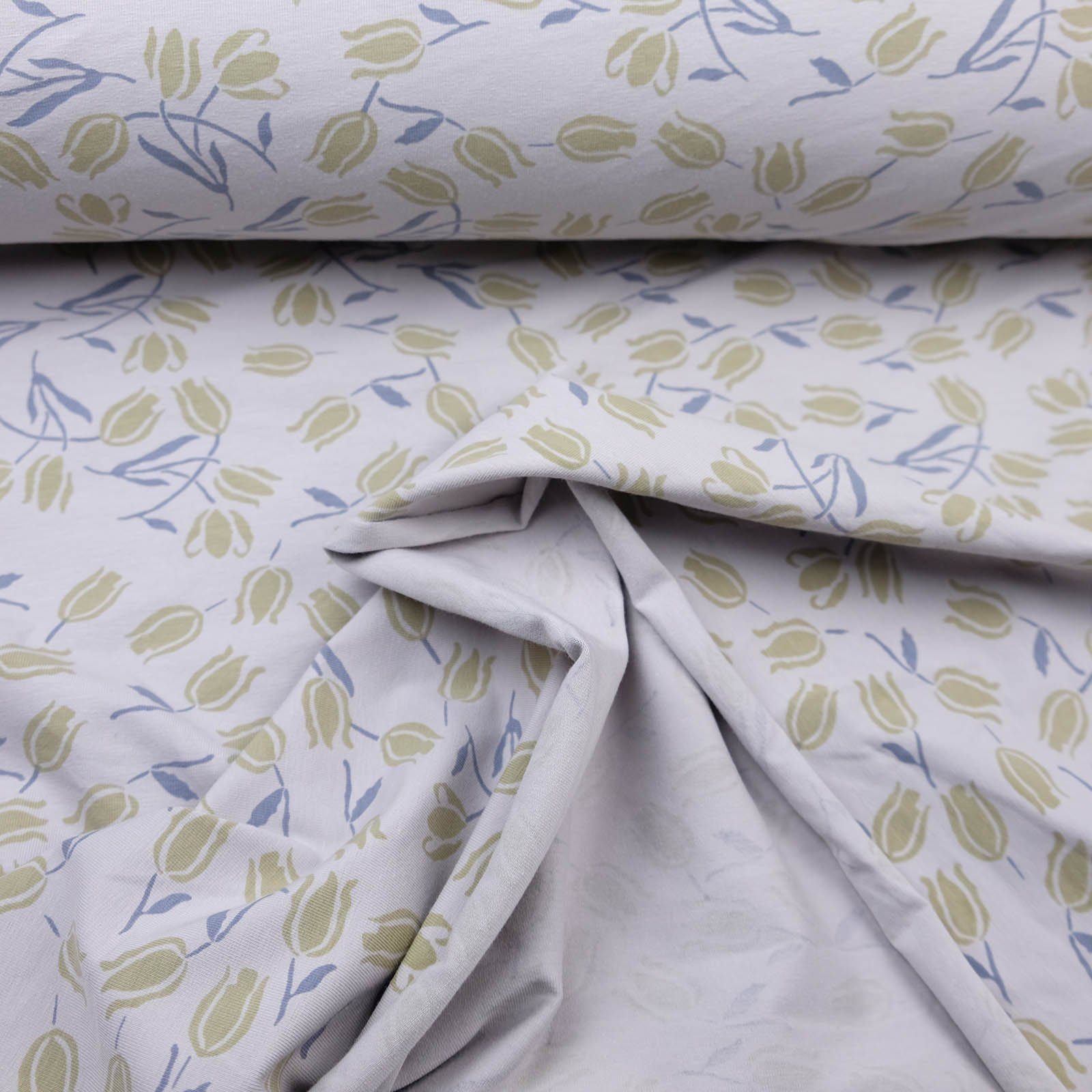 larissastoffe Stoff Bio Jersey Blumen Überbreite Tulpe ivory gelb, Meterware, 50 cm x 160 cm überbreit