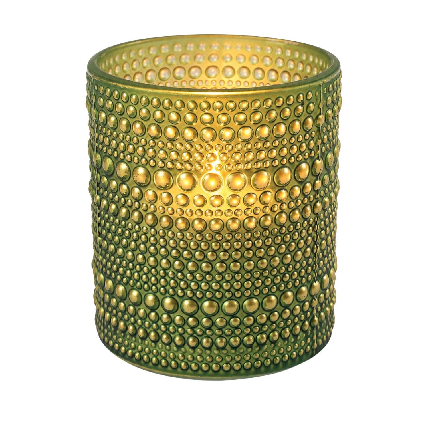 Marrakesch Orient & Mediterran Interior Windlicht Vintage-Windlicht Nelle für Teelicht, rundes Strukturglas, Grün 10 cm (1 St), Handarbeit