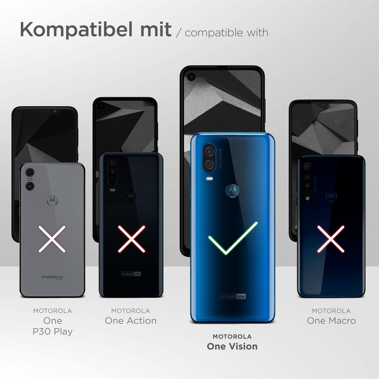 moex Handyhülle für Motorola One Vision Hülle Klappbar Flip Case Schwarz 6,3 Zoll, 360 Grad Schutz Handytasche Leder Optik PU Lederhülle Cover Klapphülle