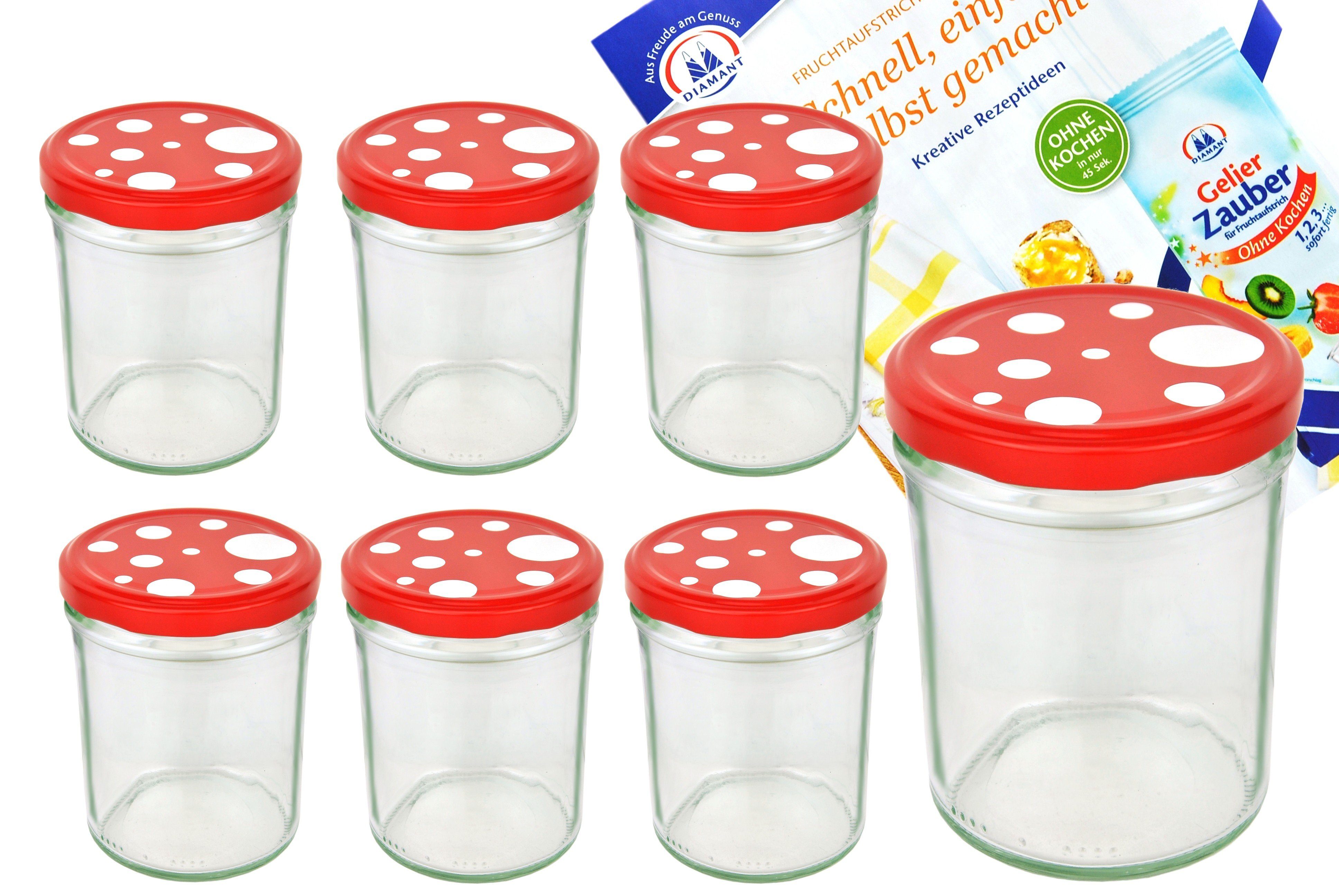 MamboCat Einmachglas 6er Set Sturzglas 435 ml To 82 Fliegenpilz Deckel rot weiß gepunktet, Glas