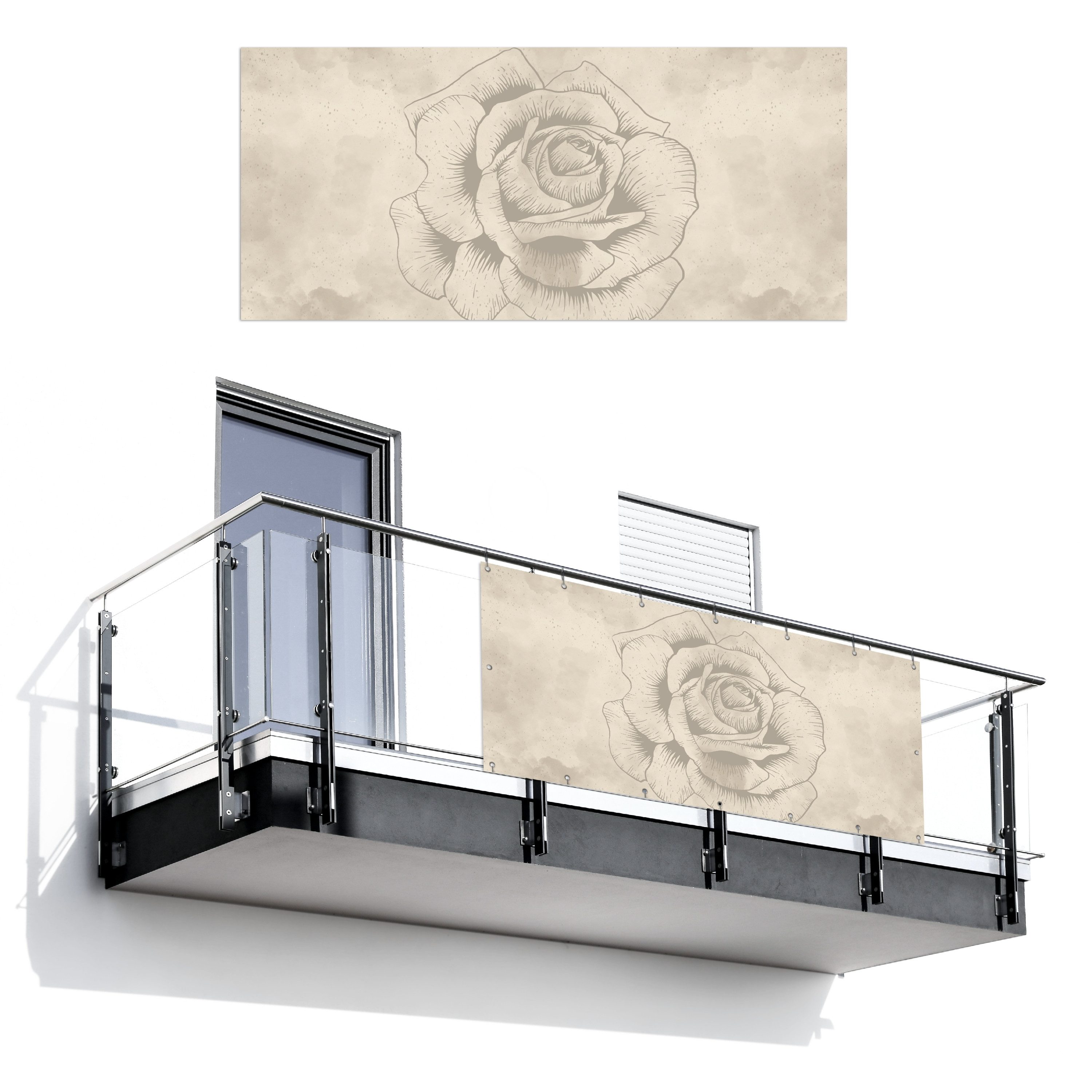 MuchoWow Balkonsichtschutz Blume - Rose - Beige - Taupe (1-St) Balkon Sichtschutz 90x200, Windschutz für Zaun PVC, 200x90 cm