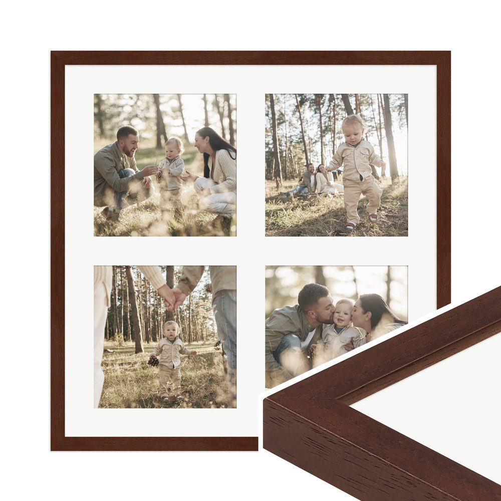 WANDStyle Galerierahmen G950 40x40 cm, für 4 Bilder, im Format 15x15 cm, aus Massivholz in der Farbe Nussbaum