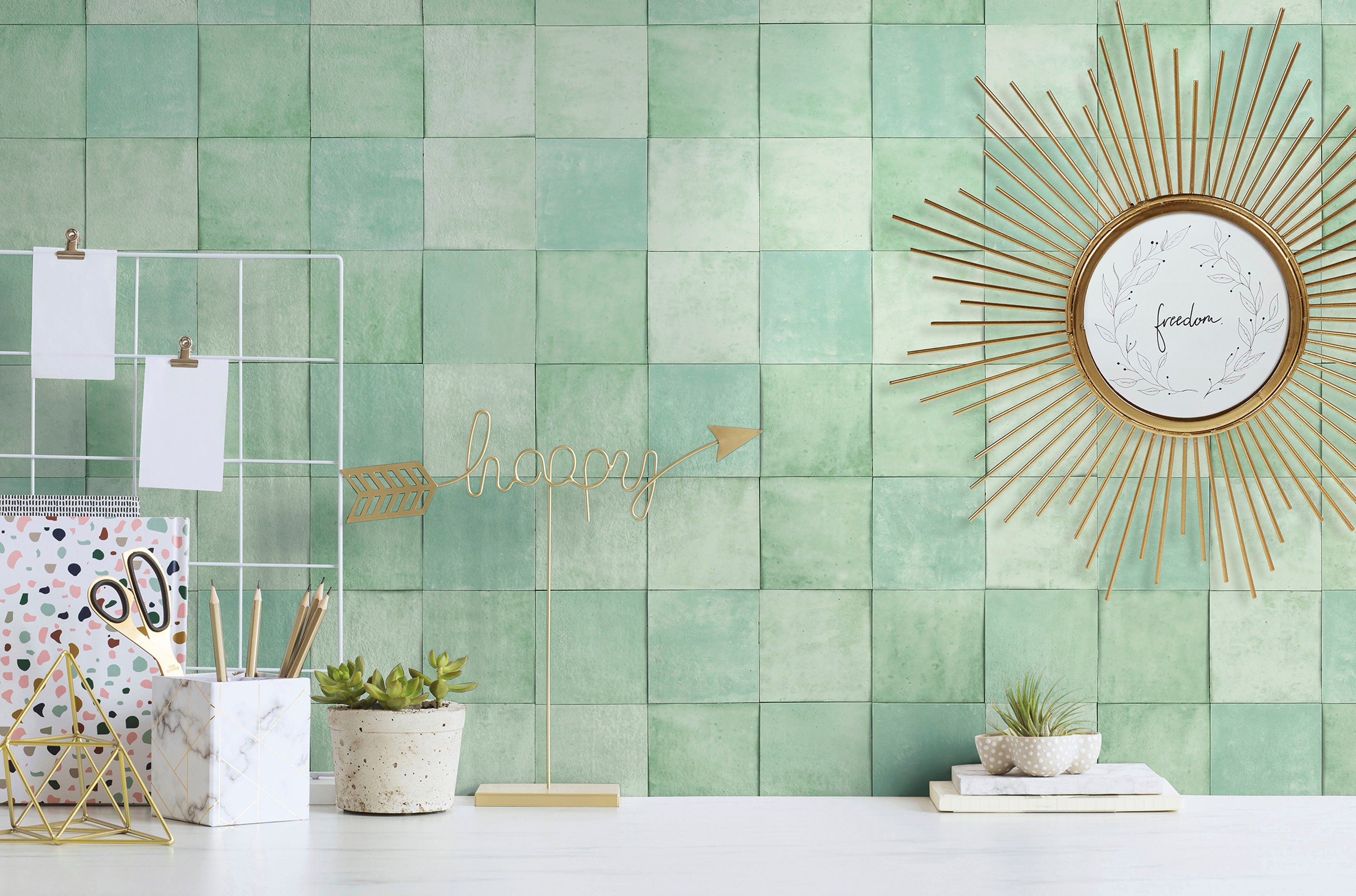 Marburg Fototapete Tile, glatt, matt, moderne Vliestapete für Wohnzimmer Schlafzimmer Küche dunkles-Frühlingsgrün