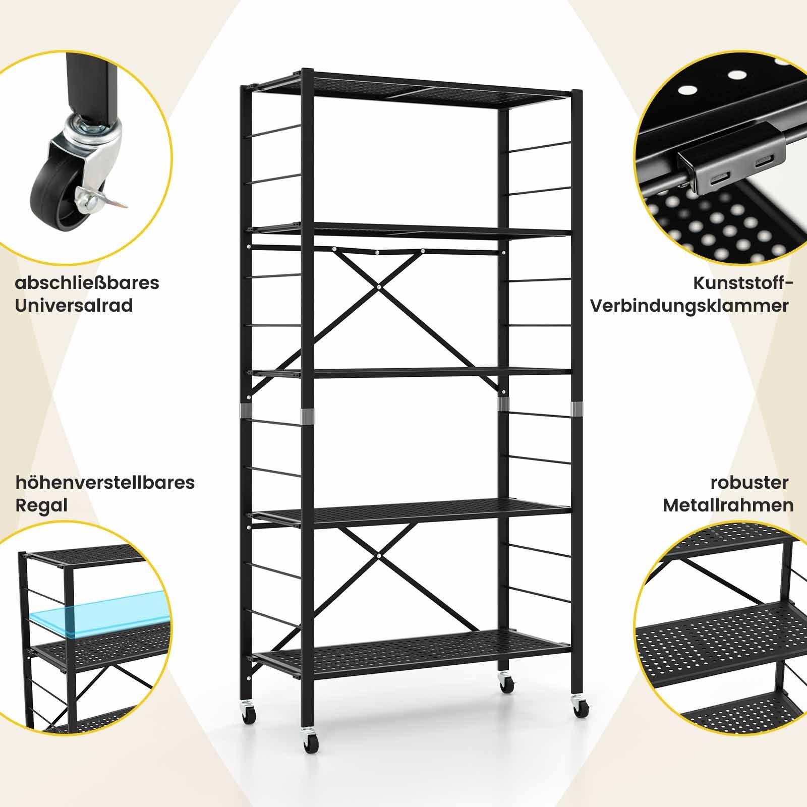 Metall, Rollen, Lagerregal COSTWAY 34,5x76x153cm klappbar, Schwerlastregal, mit