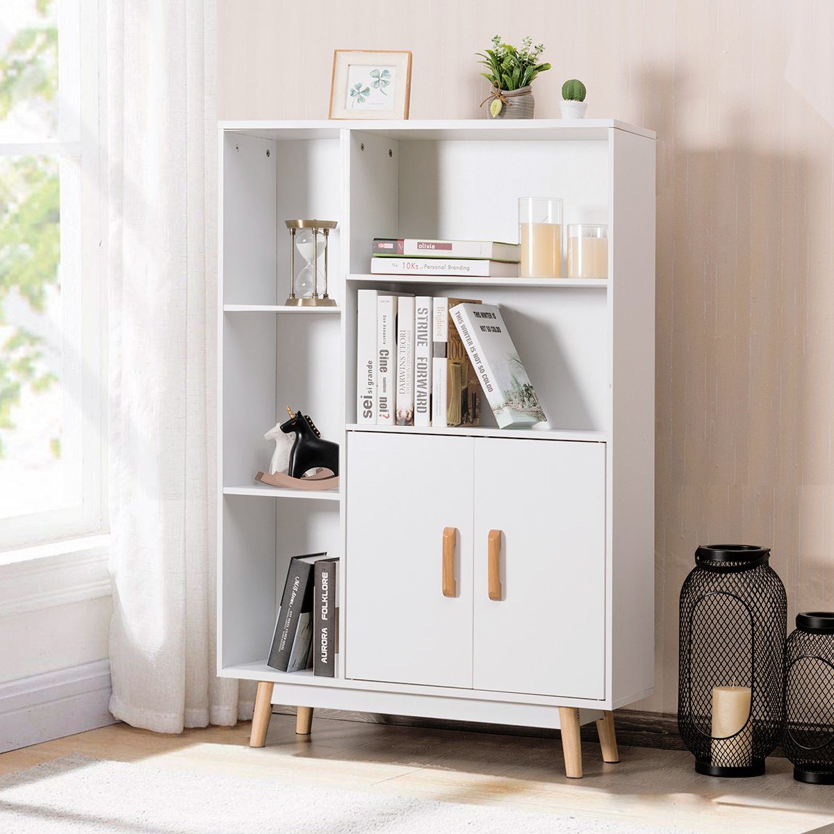 COSTWAY Bücherregal, mit Türen und 5 günstig online kaufen