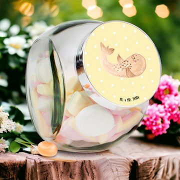 Mr. & Mrs. Panda Vorratsglas L 870ml Robbe Liegen - Gelb Pastell - Geschenk, Küchenorganizer, Aufb, Premium Glas, (1-tlg), Exklusive Motive