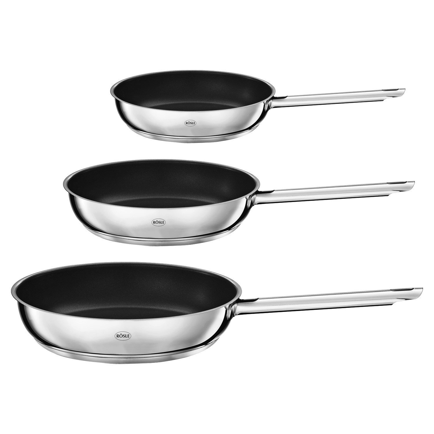 RÖSLE Сковороды-Set ELEGANCE, 3-teilig, Ø 28 cm, Ø 24 cm, Ø 20 cm, Edelstahl, Antihaftbeschichtet, hitzebeständig bis 260 °C